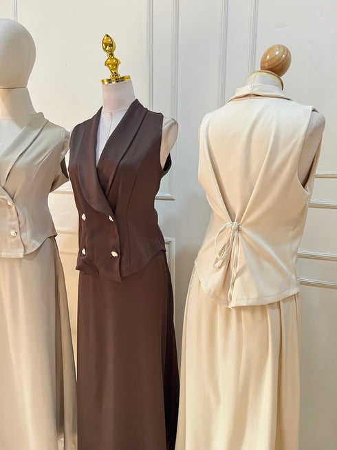 HELLO FASHION Collar Down Double Breasted Vest With Skirts